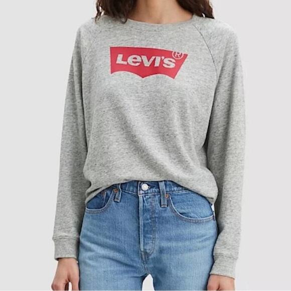 Levi’s classic logo Crewneck sweatshirt pullover long sleeve grey with red logo - Picture 9 of 9